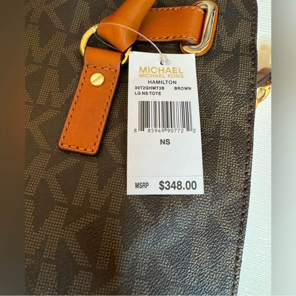Michael Kors Hamilton Brown & Tan Satchel with Gold Accents and matching wallet - Picture 3 of 14